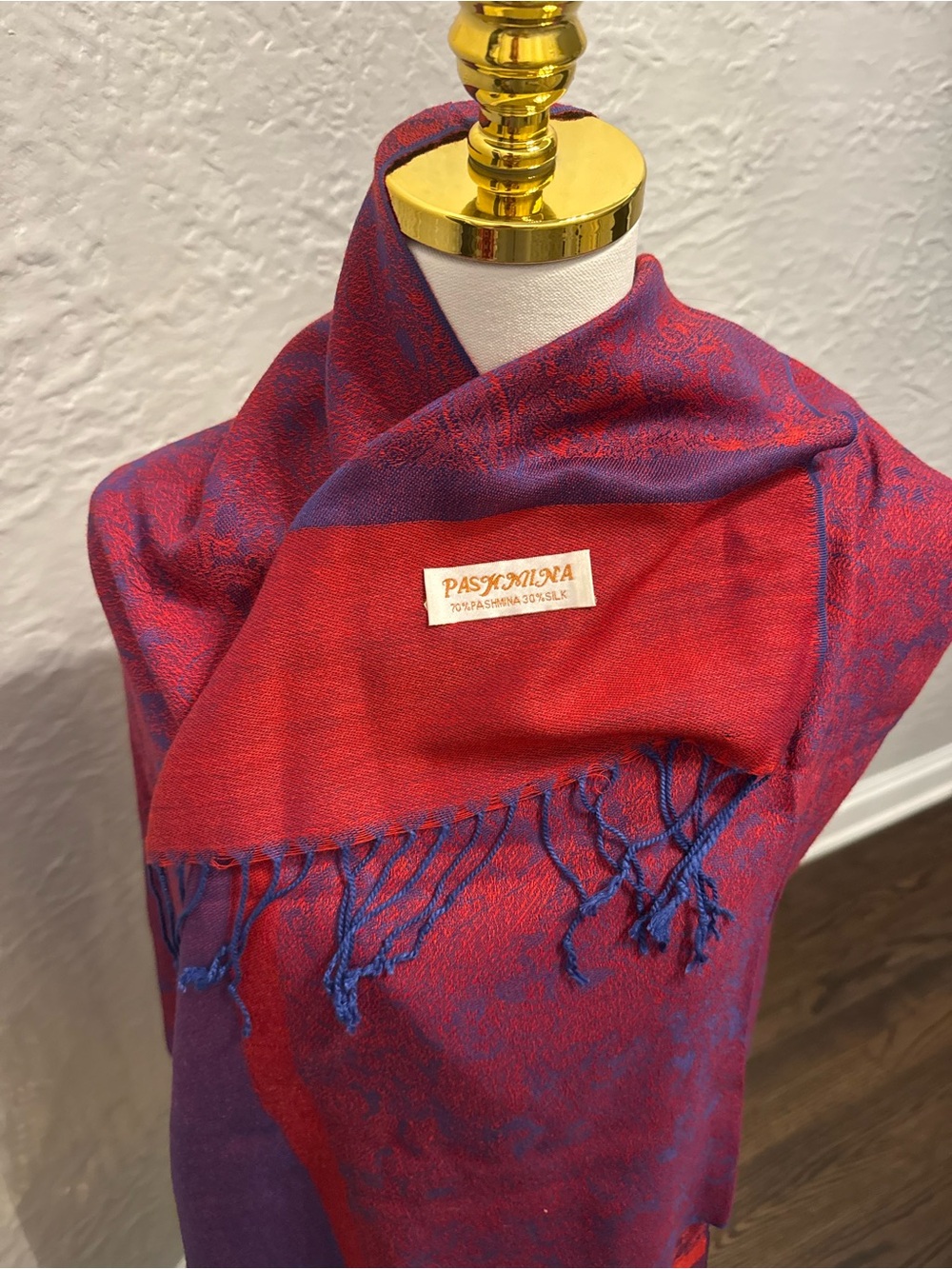 pashmina Red and Purple Woven Scarf with Fringe